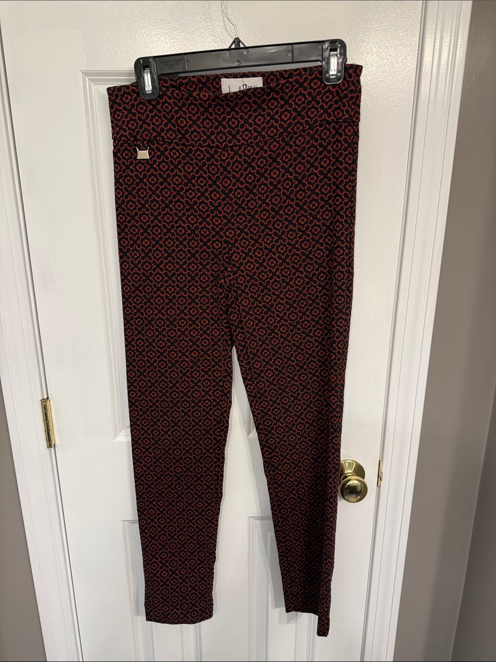 Joseph Ribkoff Black & Burgundy Geometric Skinny Pants